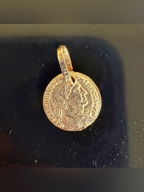 14K Solid Gold Roman Emperor Trajan Coin Pendant Charm (10.5mm x 10.5 mm)